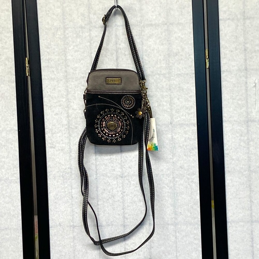 Chala Vegan Suede Mandala Stud Convertible 2 Strap Small Bag Pouch NWT